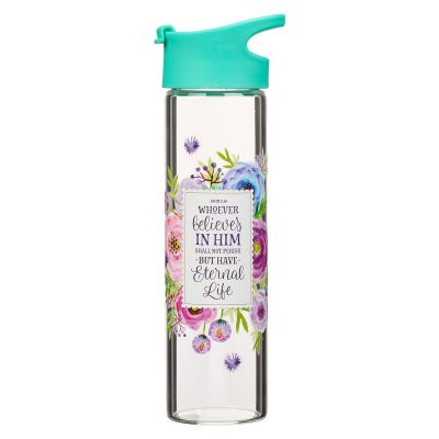 Turquoise Whoever Believes in Him Glass Water Bottle John 3 16