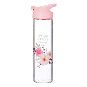 Strength  and Dignity Glass Water Bottle Proverbs 31 25