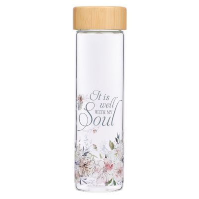 Well With My Soul Hymn Glass Water Bottle with Bamboo Lid and Sleeve