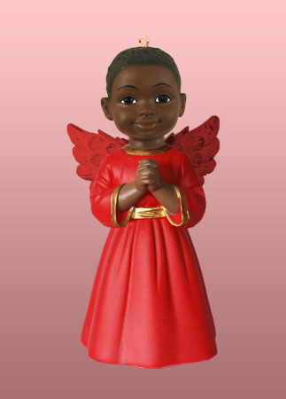 African American Prayer Boy Angel in Red Ornament
