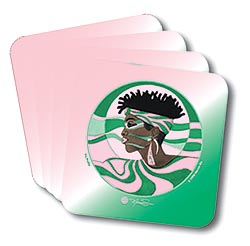 Alpha Kappa Alpha AKA Sorority Pink and Green Profile Drink Coasters