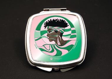 Alpha Kappa Alpha AKA Sorority Pink and Green Profile Duel Mirror Compact