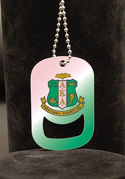 Alpha Kappa Alpha AKA Sorority Pink and Green Dog Tag Bottle Opener