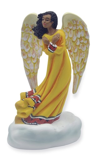 African American Angel in Yellow on Cloud Figurine