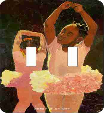 Pink Ballerinas African American Double Switch Plate Cover