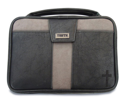 Black and Gray Accent Mens Large Bible Cover with TRUTH Badge