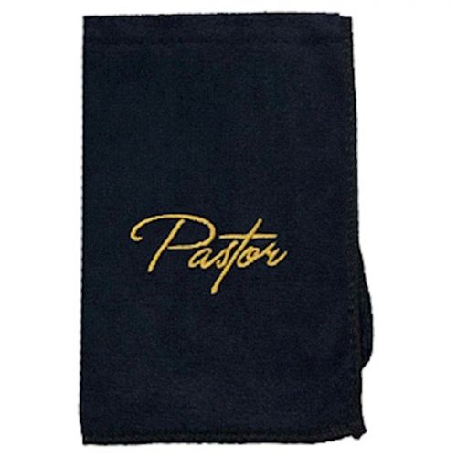 Black Microfiber Towel with Pastor in Gold Lettering