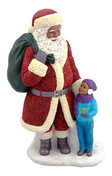 Black Santa with Little Boy Figurine
