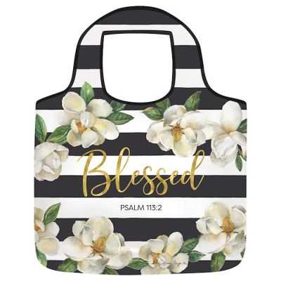 Blessed Magnolias Whiite Flowers Reusable Grocery Bag