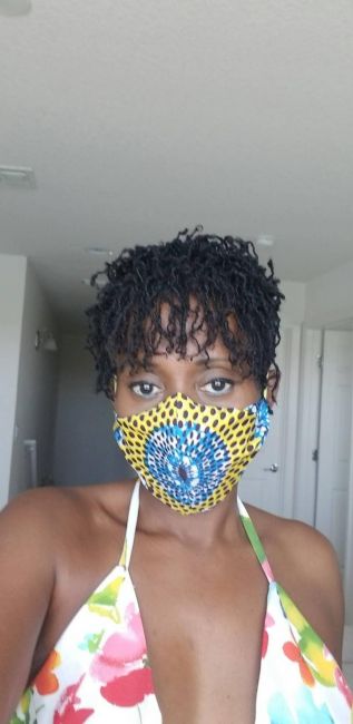 Blue and Yellow Speckled Ankara African Print Stylish Face Mask