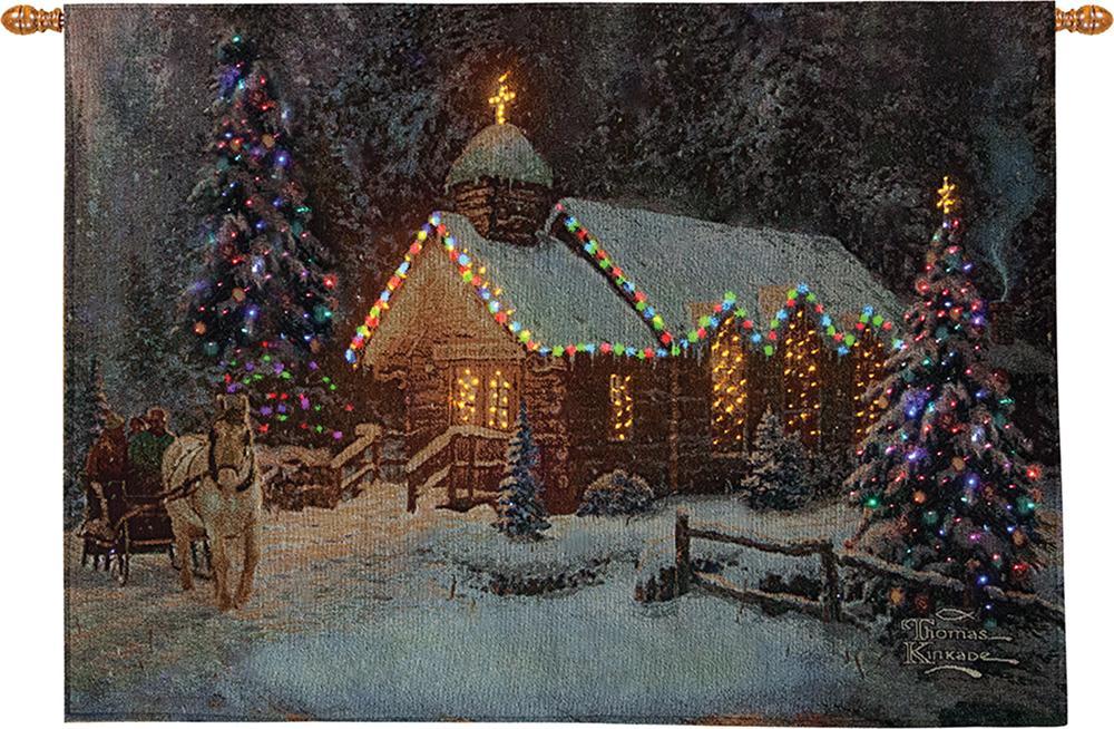 Christmas Chapel Fiber Optic Tapestry Wall Decor