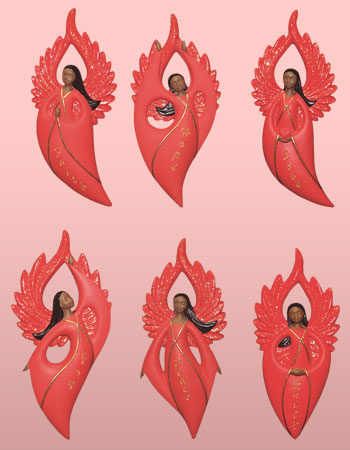 African American Flat Style Angel Ornaments in Red