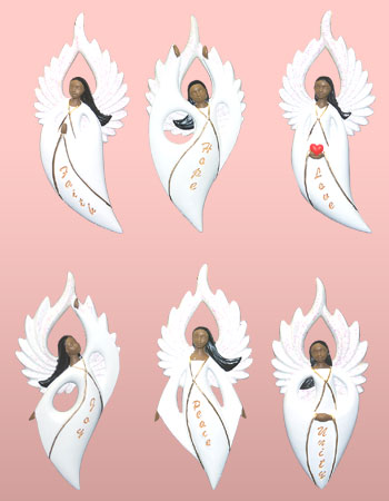 African American Flat Style Angel Ornaments in White