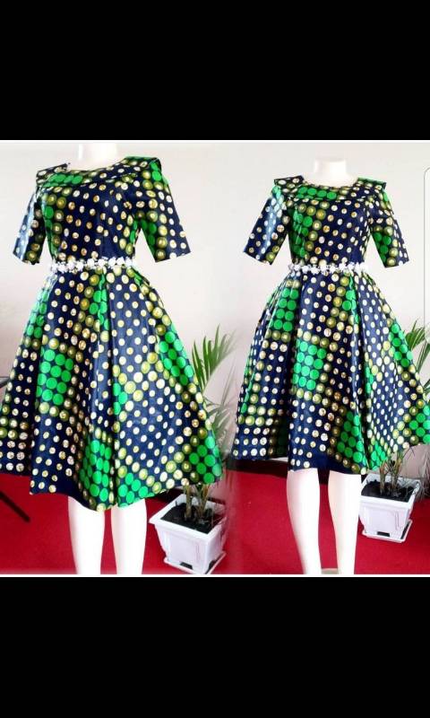 Green Blue and White Ankara Flare Gown