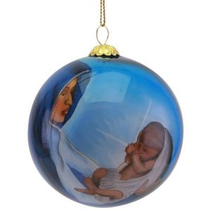 Holy Night African American Mary and Child Hand Painted Glass Ball Ornament