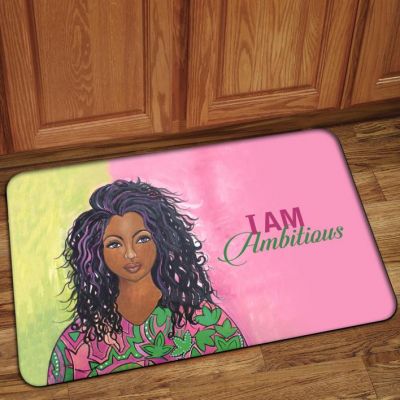 I am Ambitious Pink and Green African American Indoor Floor Mat #2
