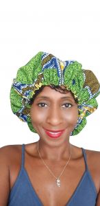 Green Pastures Bonnet Bhabie Ankara Print  African Hair Bonnet