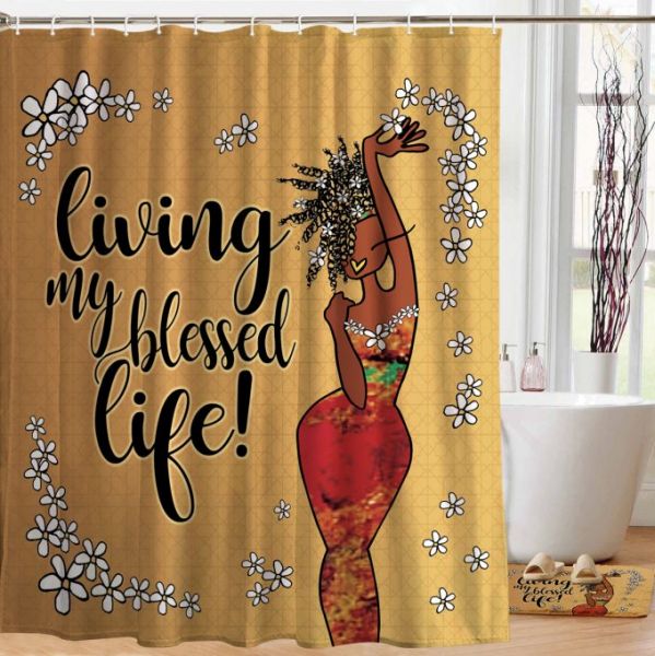 Living My Blessed Life Black Art Shower, Shower Curtains Black Art