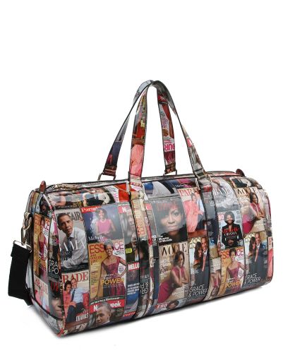Michelle Obama Multicolor Magazine Print Vegan Leather Duffle Bag #2