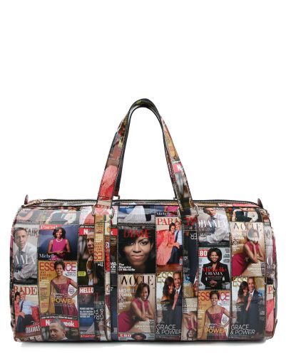 Michelle Obama Multicolor Magazine Print Vegan Leather Duffle Bag #1