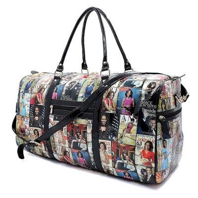 Michelle Obama Multicolor Magazine Print Vegan Leather Duffle Bag #2