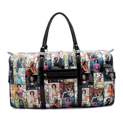 Michelle Obama Multicolor Magazine Print Vegan Leather Duffle Bag