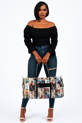Michelle Obama Multicolor Magazine Print Vegan Leather Duffle Bag #3