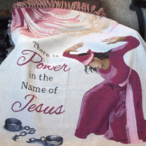 There is Power in the name of Jesus African American Tapestry Throw