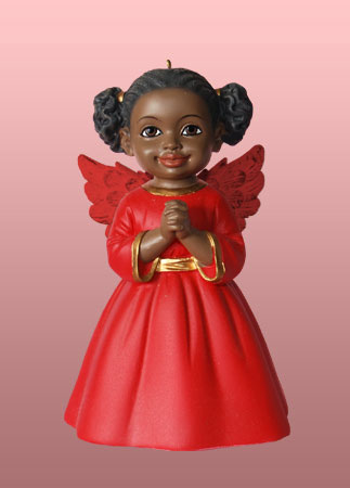 African American Prayer Angel in Red Ornament