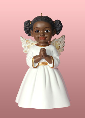 African American Prayer Angel in White Ornament