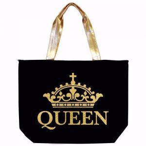 Queen Gold Lettering and Strap Canvas Tote Bag
