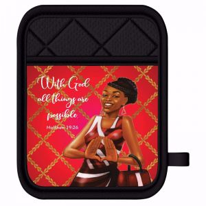 Red and White African American Women Pot Holder and Oven Mitt #2