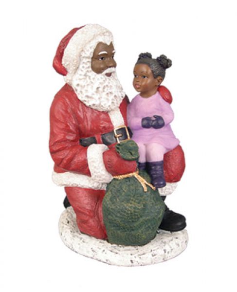Black Santa Kneeling with Girl Figurine