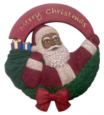 African American Santa Merry Christmas Wall Plaque