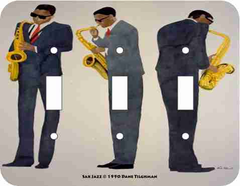 Sax Jazz African American triple light switch plate cover