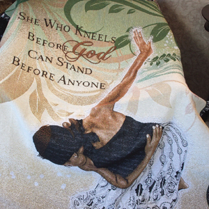 She Who Kneels Black Art Tapestry Throw