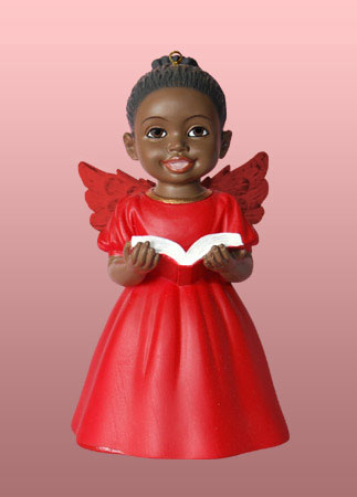 African American Angel Ornament in Red Singing Praise