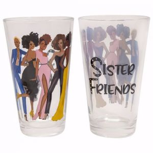 African American Sister Friends 2 Black Art Drinking Glass Set #3