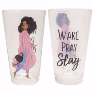 African American Sister Friends 2 Black Art Drinking Glass Set #5