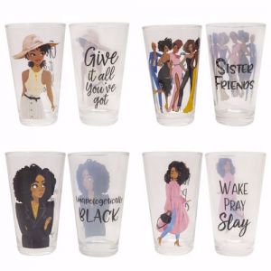 African American Sister Friends 2 Black Art Drinking Glass Set