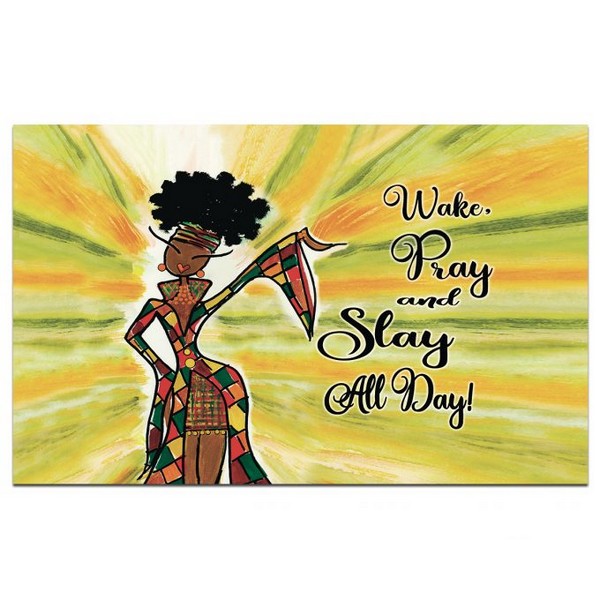 Wake Pray and Slay All Day African American Indoor Floor Mat