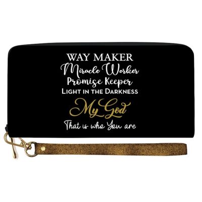 Waymaker Miracle Worker Light in the Darkness Black Wallet with White and Gold Lettering