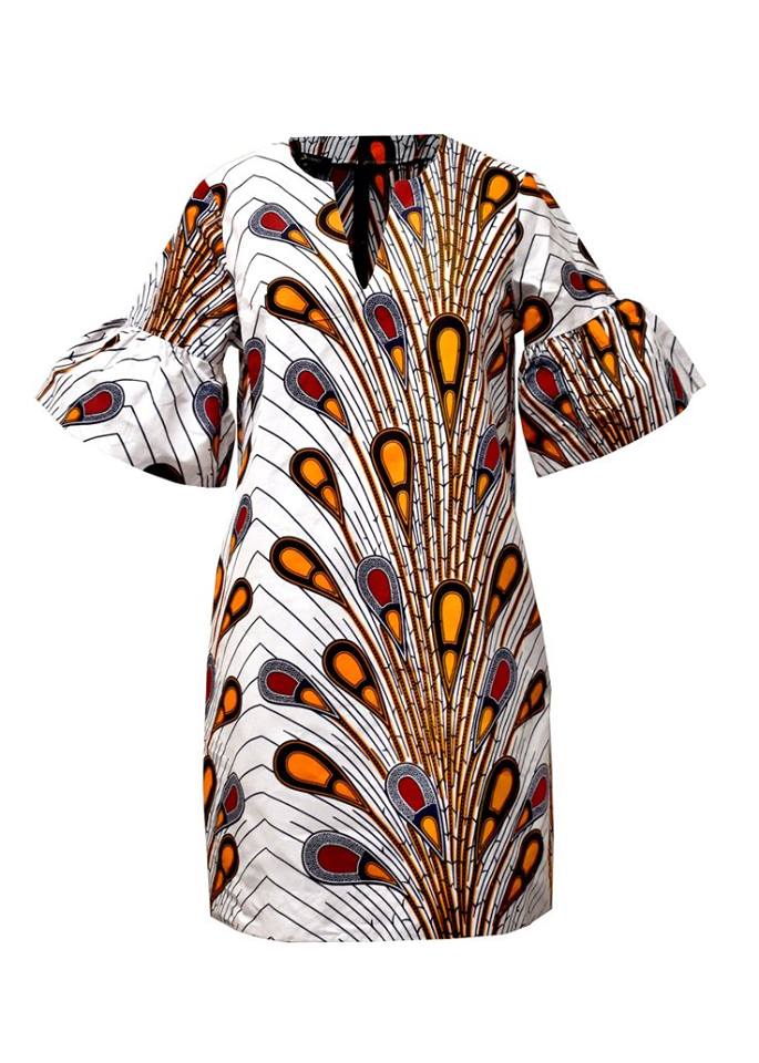 White Funnel Sleeve Ankara Gown